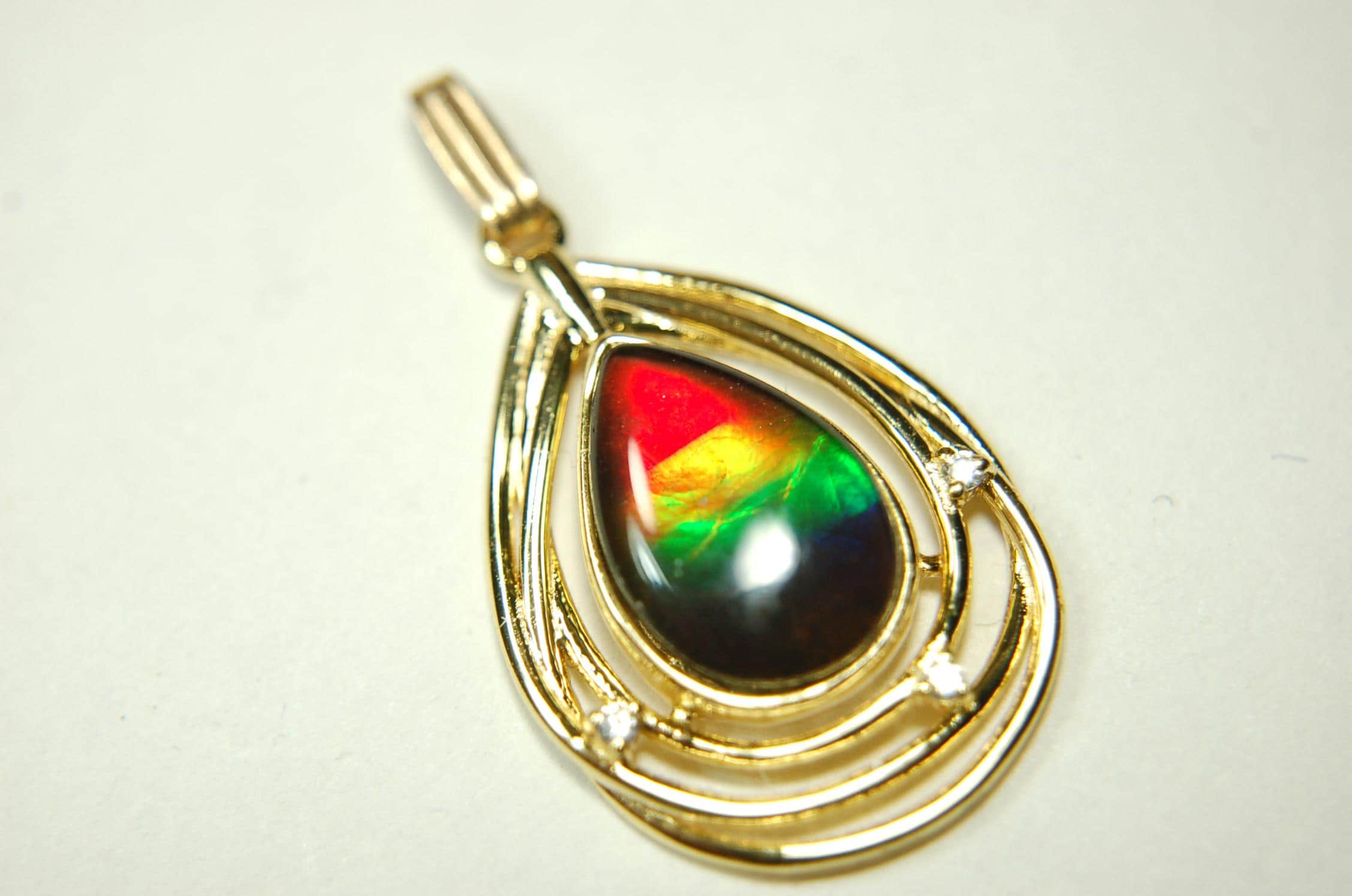 Birthday gift idea for wife.Ammolite Pendant Necklace in Gold Vermeil.RARE four colors. Ammolite jewelry for sale.Boho Jewelry.012915