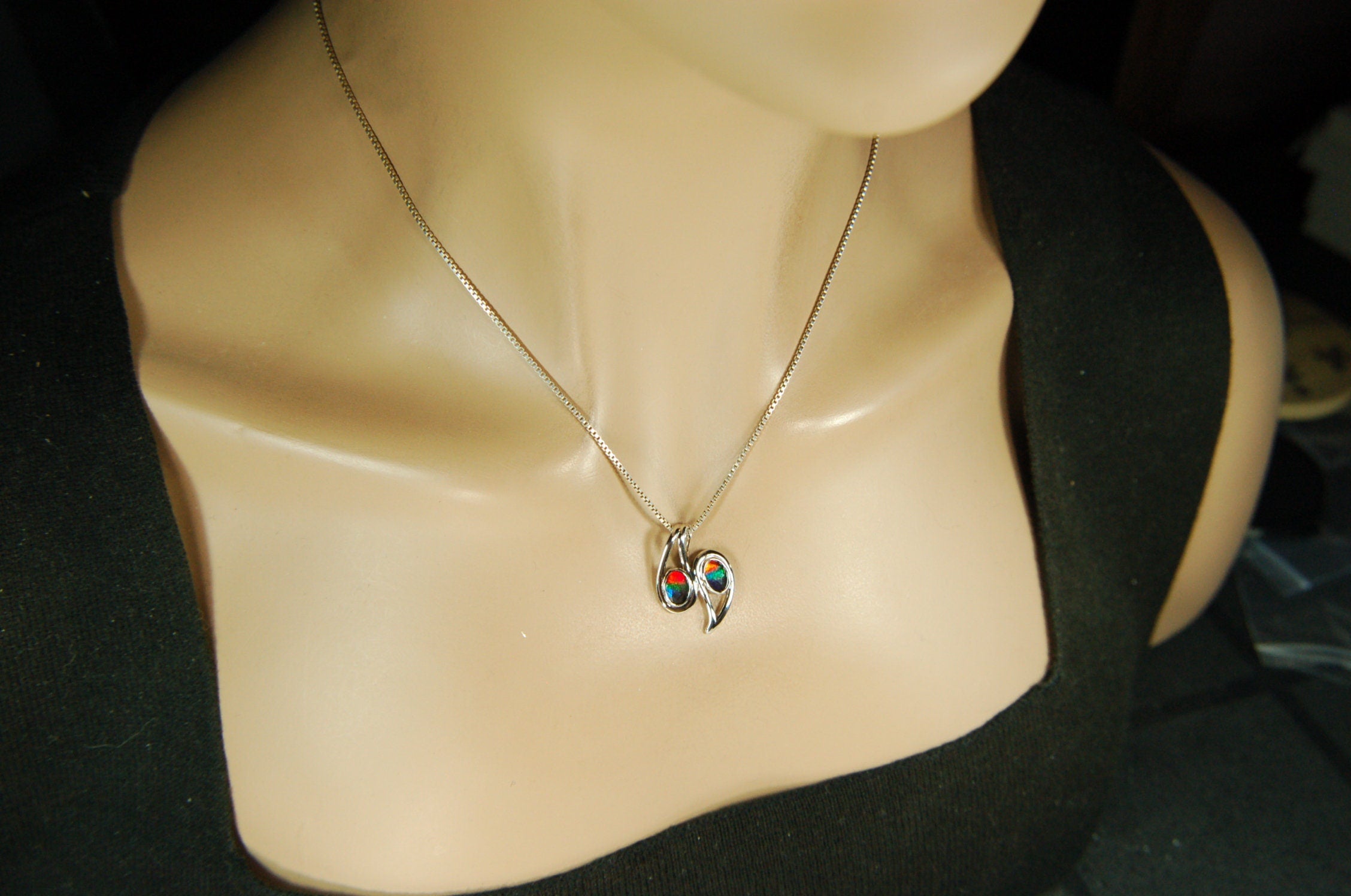 Ammolite pendant.Two bright colorful gems with BIG impact.-- #073112