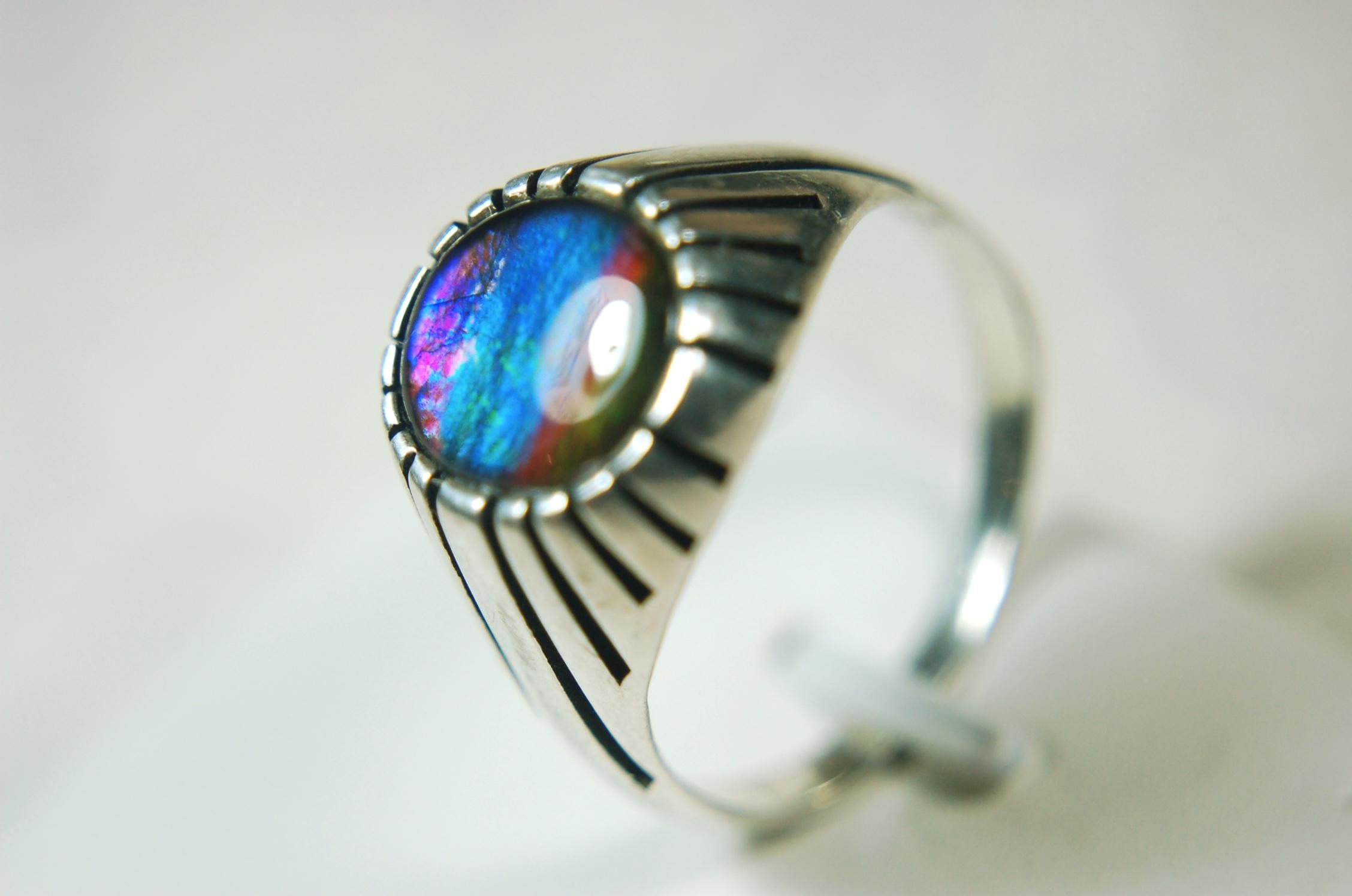 Ammolite Men's Ring.Projects powerful colors Size 12  #071515