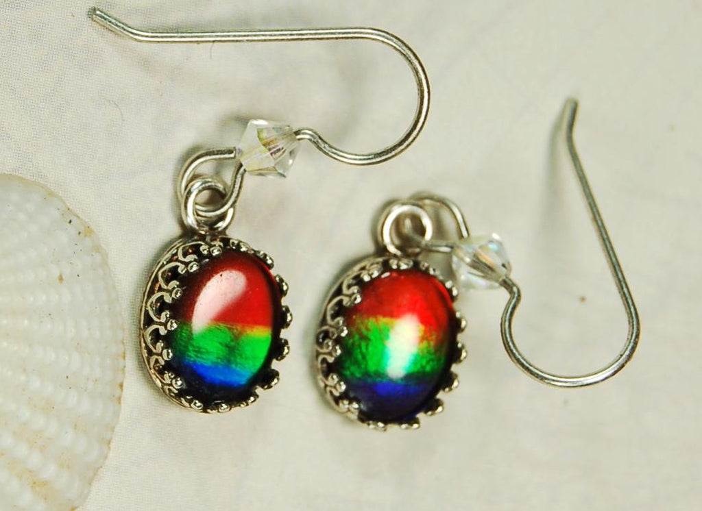 Ammolite Ear Rings.Perfect Mothers Day gift of RARE genuine ammolite she is sure to treasure.Lovely matched tricolor rainbow gems.#102410