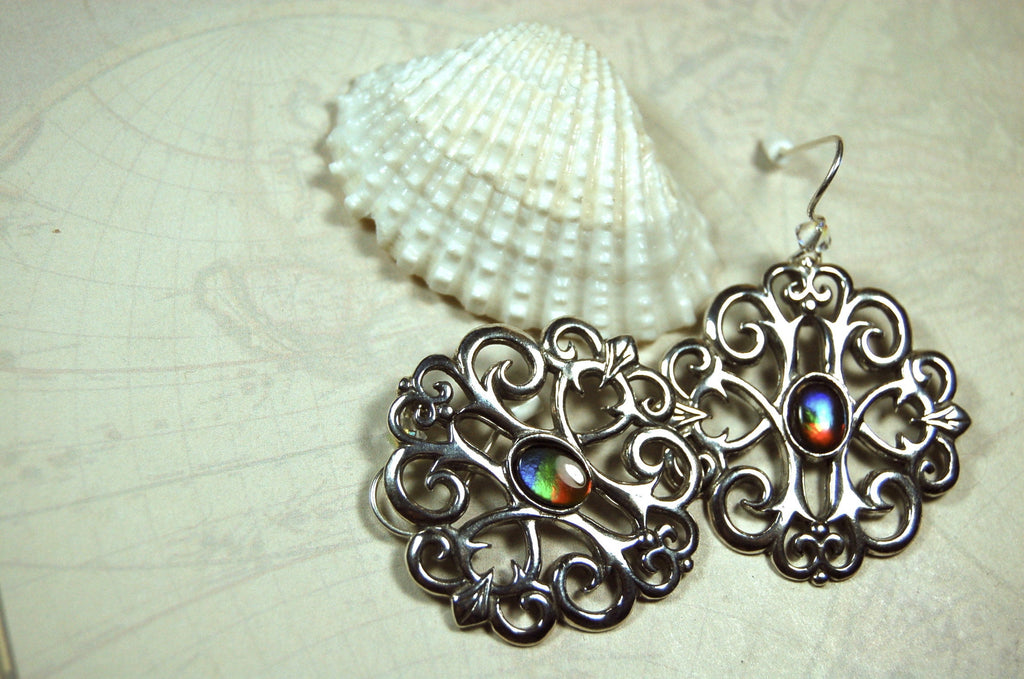 Ammolite Earrings.Large showy sterling silver  settings.#111919