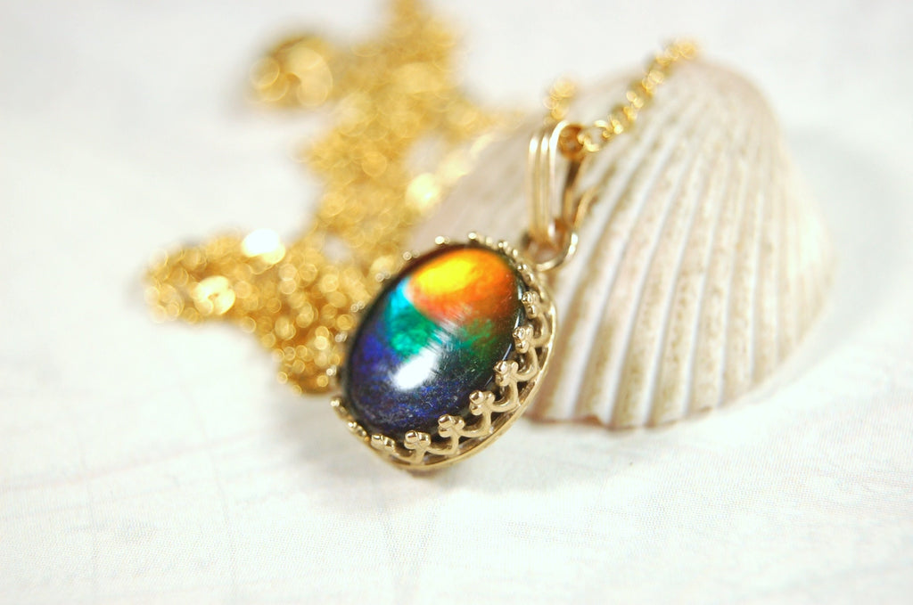 Ammolite Jewelry Pendant 14k Gold.Bright colorful gem.Perfect gift. 032314
