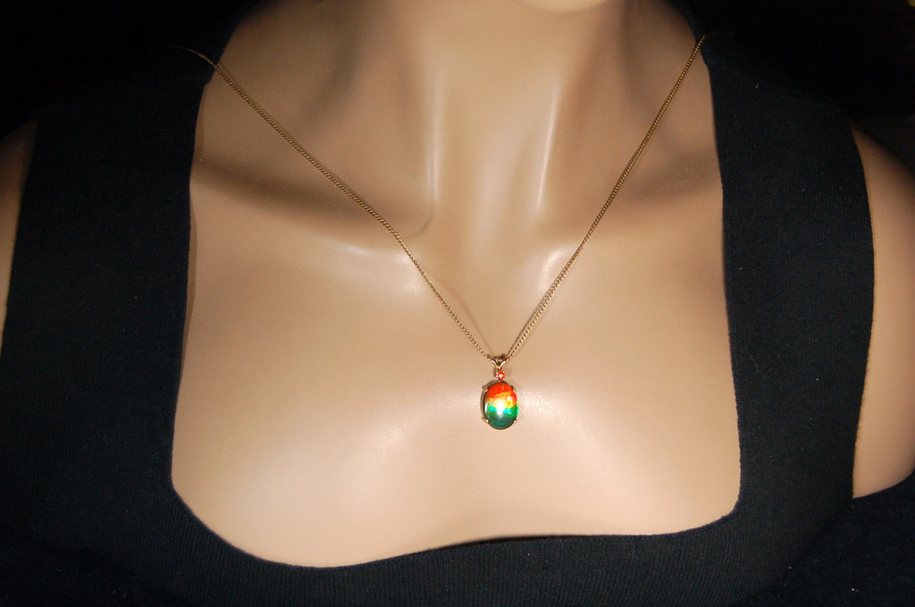 Vibrant Ammolite Pendant in 10k solid Gold with Chain - Eye-Catching Ammolite Jewelry for a Standout Style.Birthday Gift for her?#082919