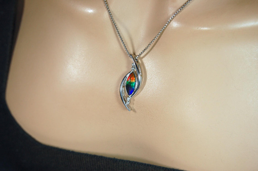 Stunning Ammolite Pendant - Exquisite Ammolite Jewelry for a touch of Elegance!RARE Five color gem.Gift idea for wife.Must see video.082414
