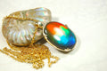 Glamorous Ammolite jewelry pendant in solid 14k Gold - A Stunning Rare Mothers day gift she will treasure.012914