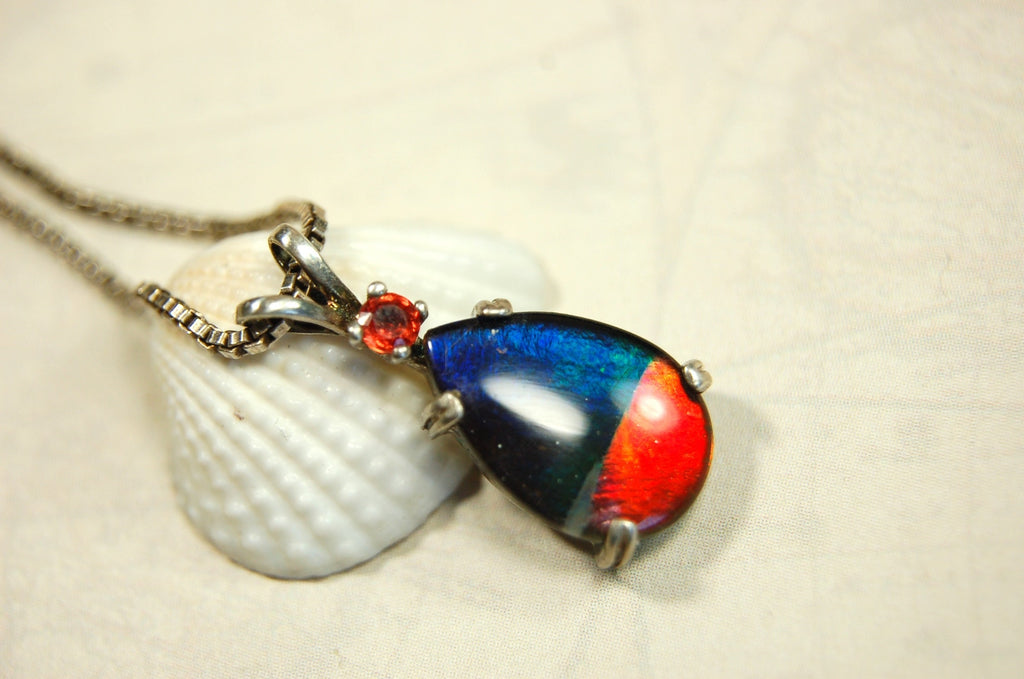 Ammolite Pendant Necklace with Padparascha sapphire.Very colorful rainbow colors.070814