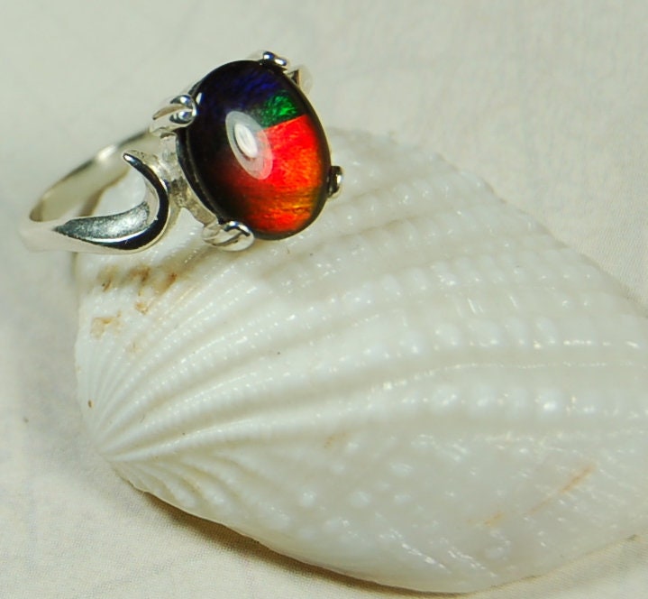 Ammolite ring.Ammolite Jewelry.Four color Ammolite.Ammolite Feng Shui.Gift for Wife.Canadian Ammolite.Ammolite Jewellery.#012111