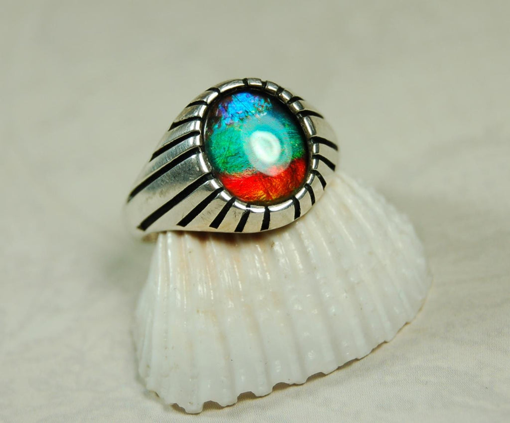 Ammolite Men's Ring.Projects powerful colors Size 12  #071515