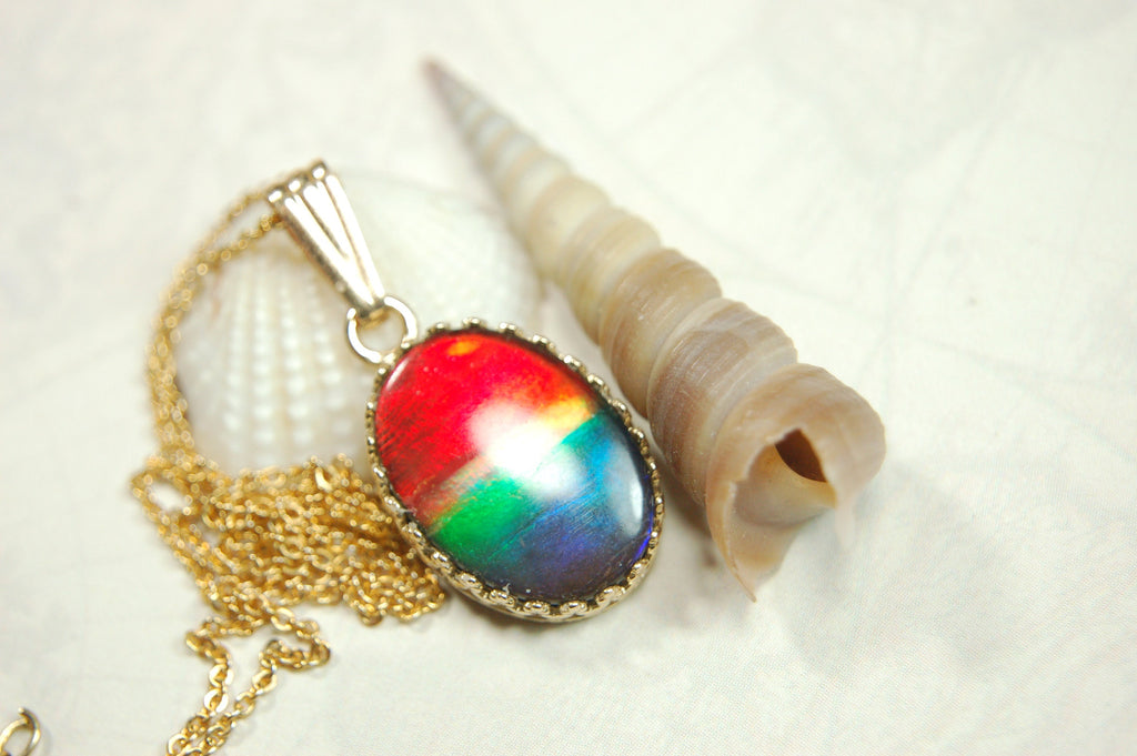 Opulent Ammolite Pendant in Gold - Enhance Your Style with Natural Elegance or Make it the Perfect Gift for her.021214