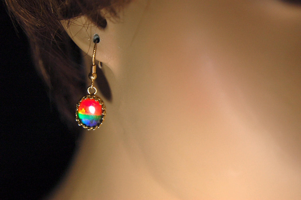 Exquisite Ammolite Earrings in 14k Gold.High Quality RARE Four Color Rainbow gems.Perfect gift Idea for wife..091214