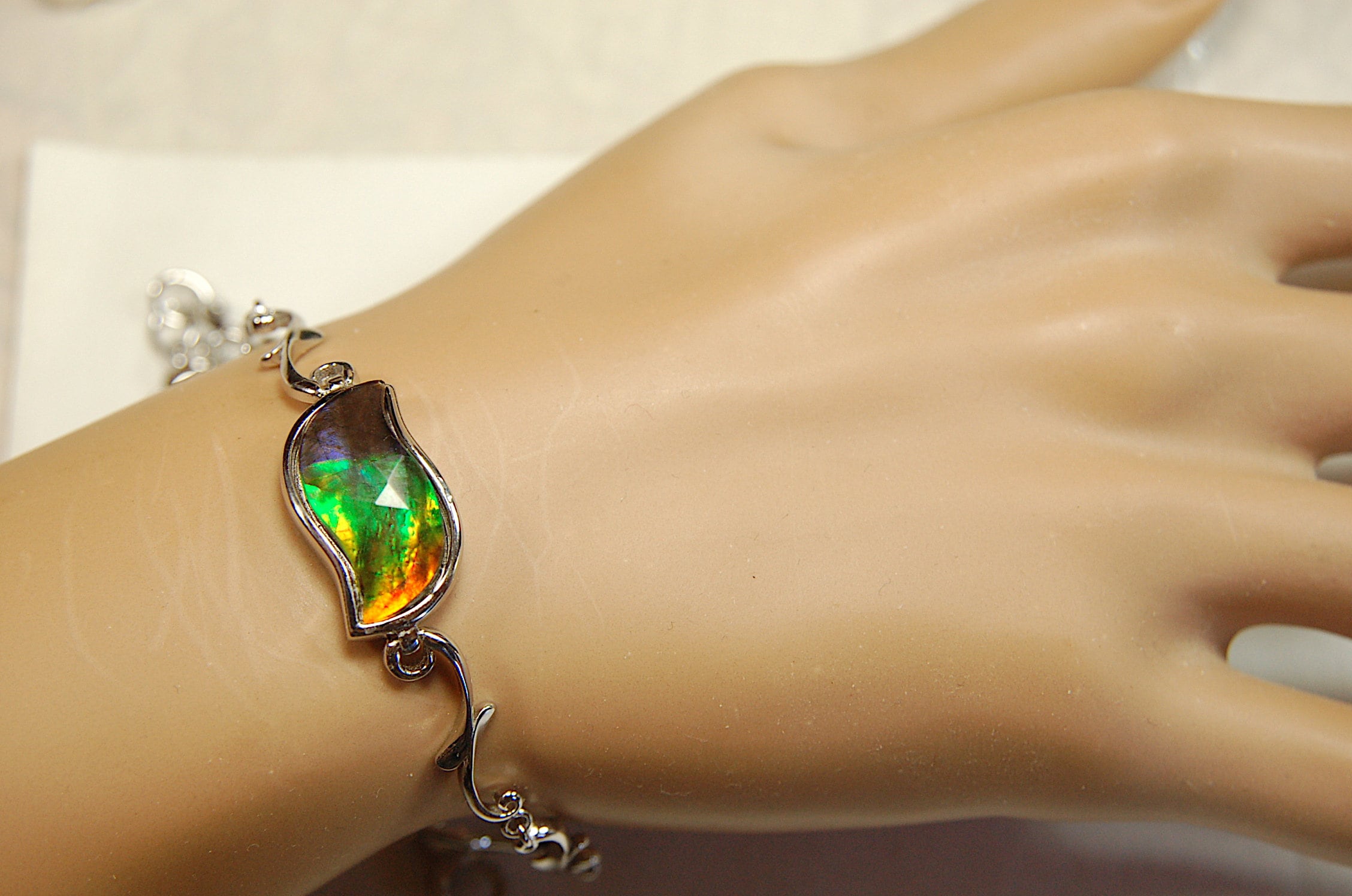 Ammolite Bracelet.Non allergenic Sterling/Rhodium - Gorgeous Ammolite Jewelry Accessory for a Pop of Color! Perfect gift for her #091513