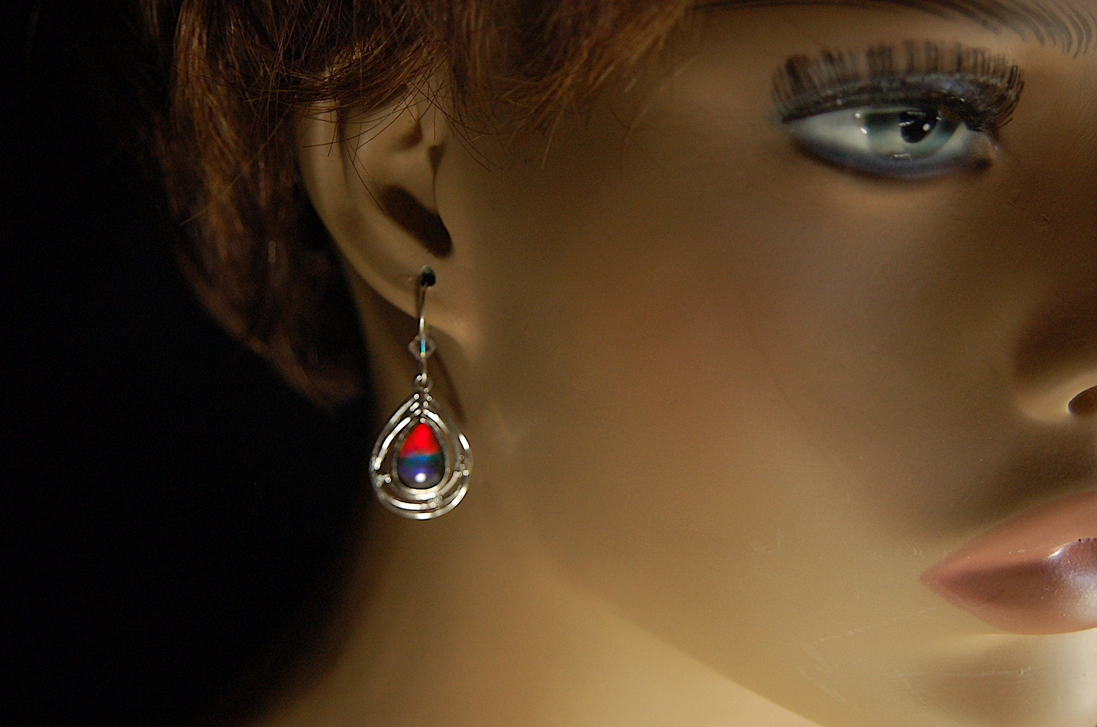 Birthday or anniversary gift idea for wife.Teardrop Ammolite Earrings – Sterling Silver, Swarovski Crystal Accents (12x8mm)