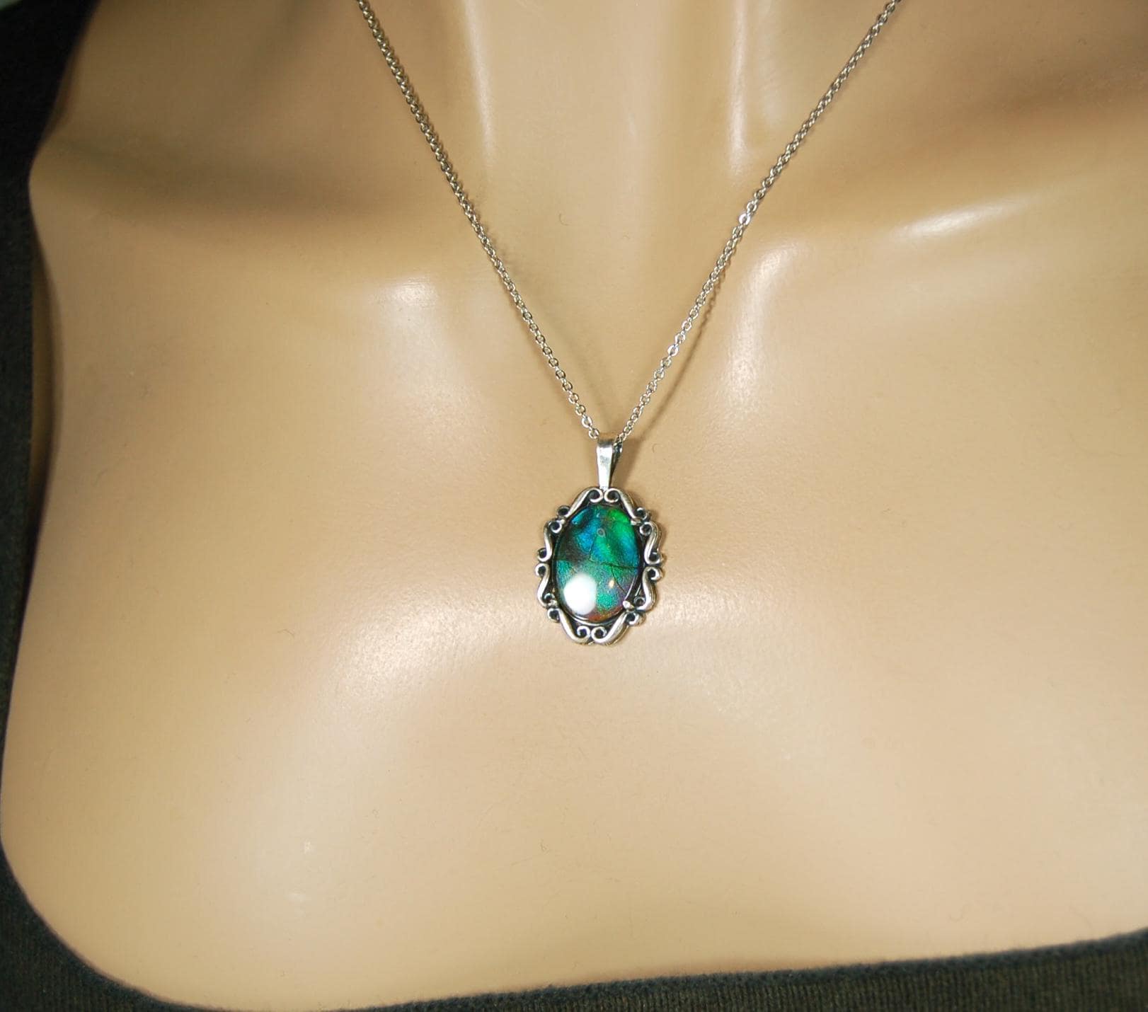 Ammolite pendant in blue/green colors.Color changing gemstone.Gift for wife.Metaphysical gemstones.Organic gems.MUST See video.072615