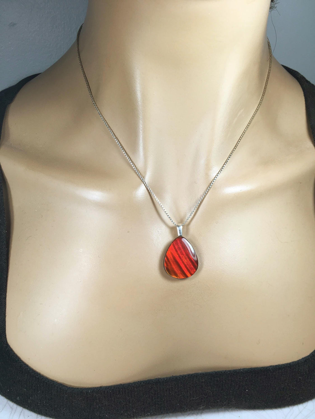 Red Ammolite Pendant with Tiger Stripes.Gift for wife.Brilliant color changing gem.All Natural Cabochon gem.062325