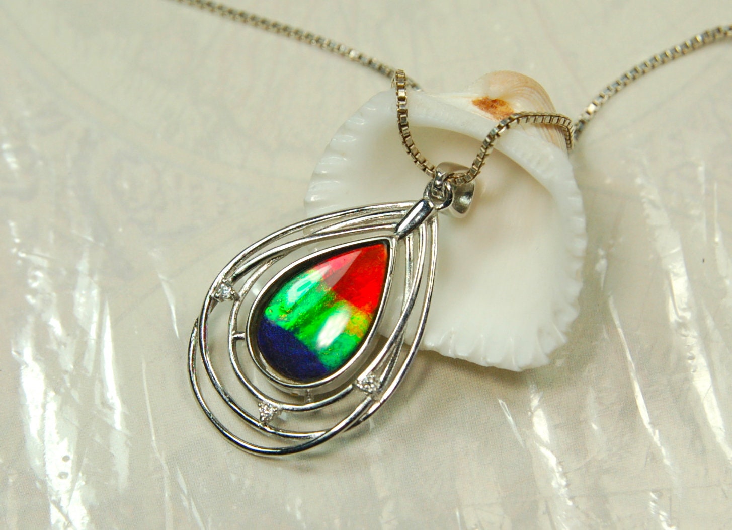 Exquisite Ammolite Pendant Necklace - Elegant Ammolite Jewelry for a Touch of Luxury.One of a Kind Gift for her#060610