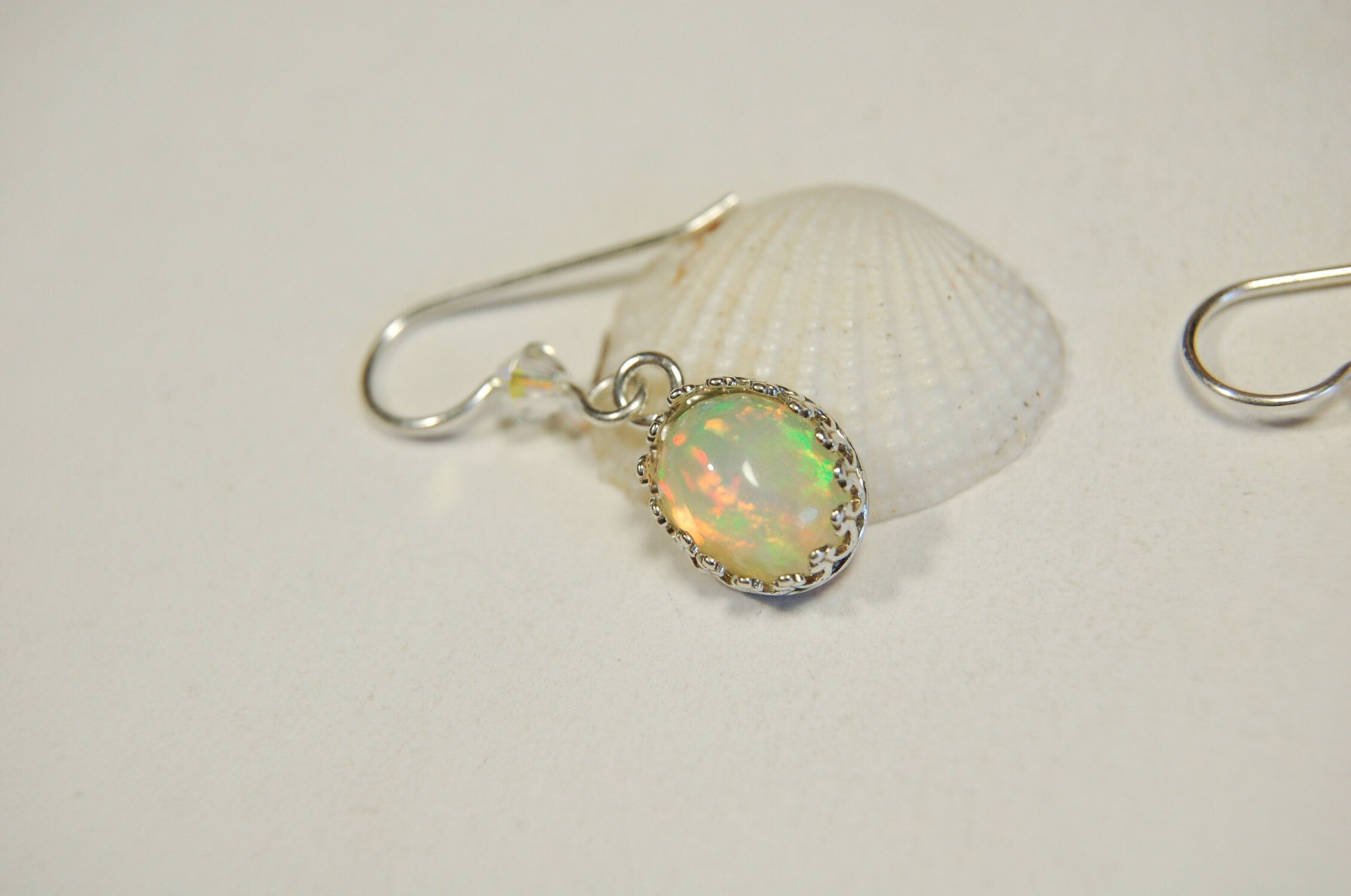 Genuine Natural Opal Earrings Drops set in Argentium* non tarnish Sterling Silver.Lovely changing colors.#032813