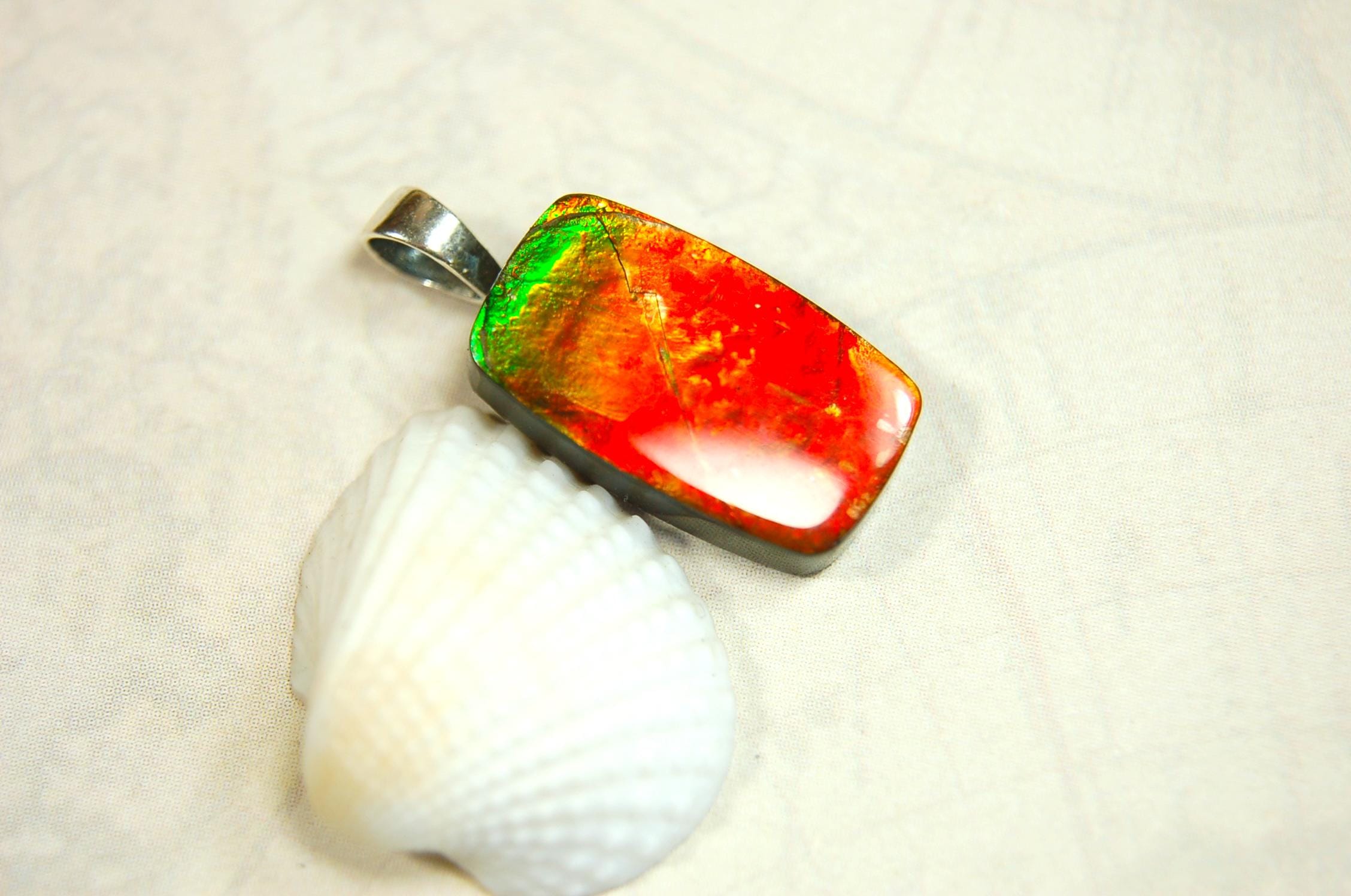 Unisex Ammolite Pendant Necklace.Genuine natural gemstone from Alberta. Perfect Gift idea..091514