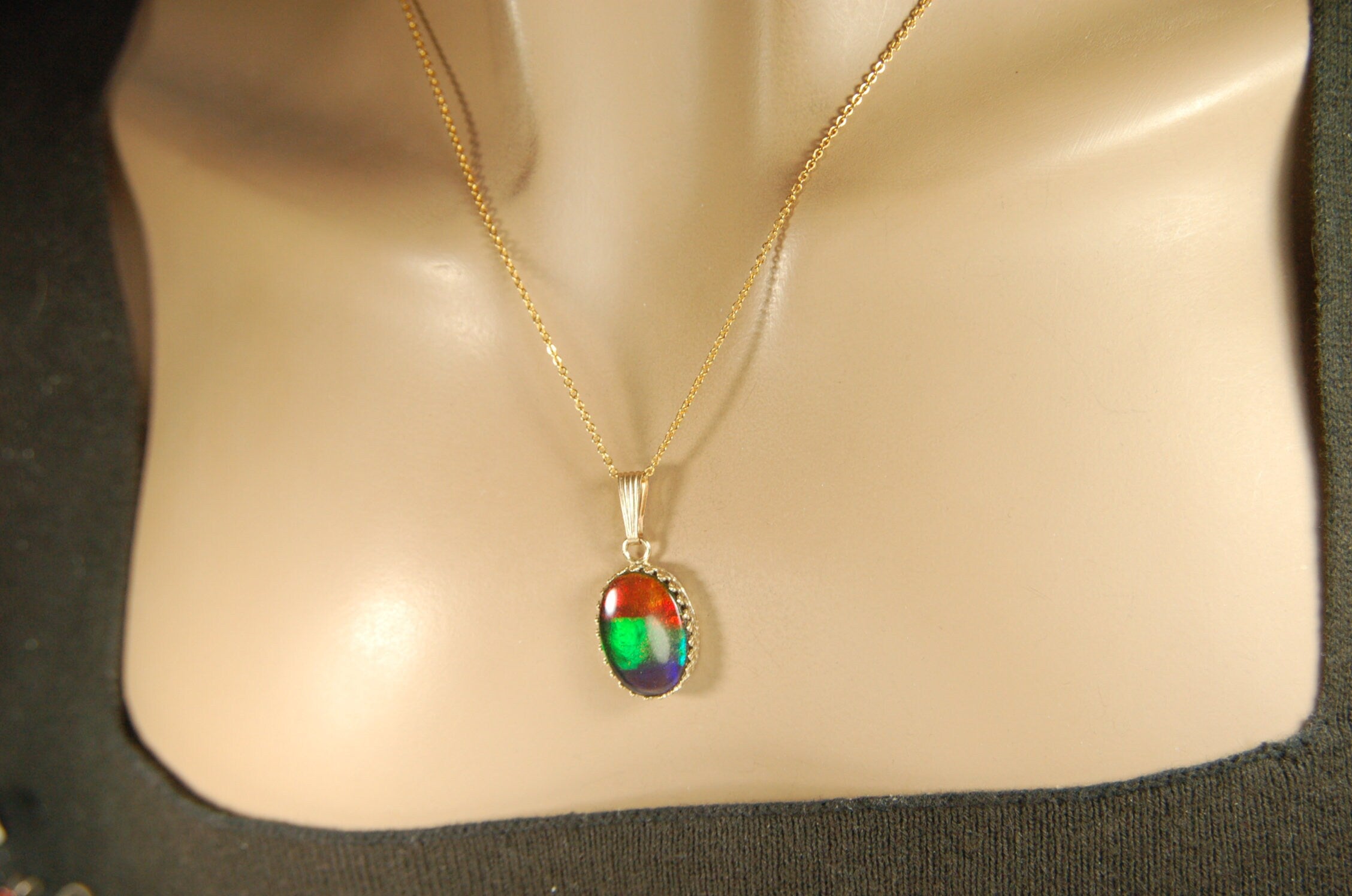 Ammolite Pendant in solid 14k Gold..High quality rainbow tricolor gem.Birthday or anniversary gift?.102513