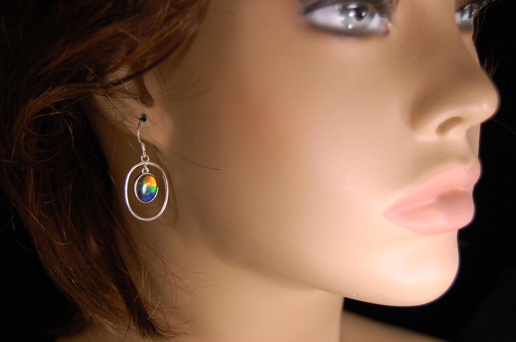 Birthday  day gift for wife of Ammolite Hoop Earrings.Brilliant colors.#131225