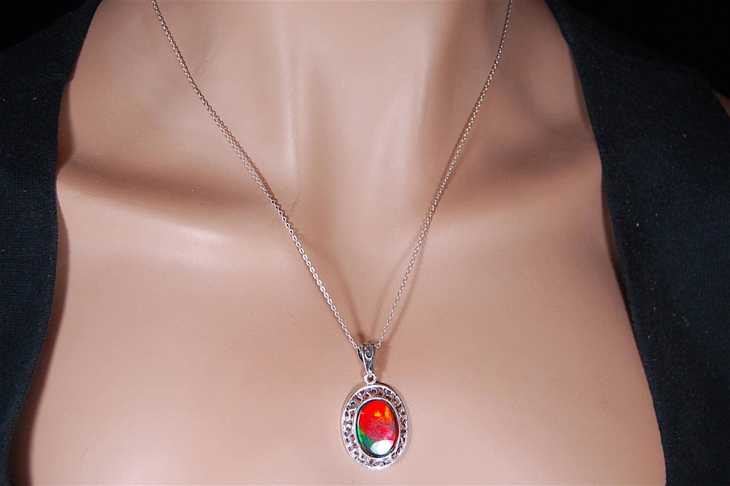 Rainbow Ammolite Necklace – Rare Fossil Gemstone from Alberta – Boho Gemstone Jewelry for Her-perfect gift for wife 010218
