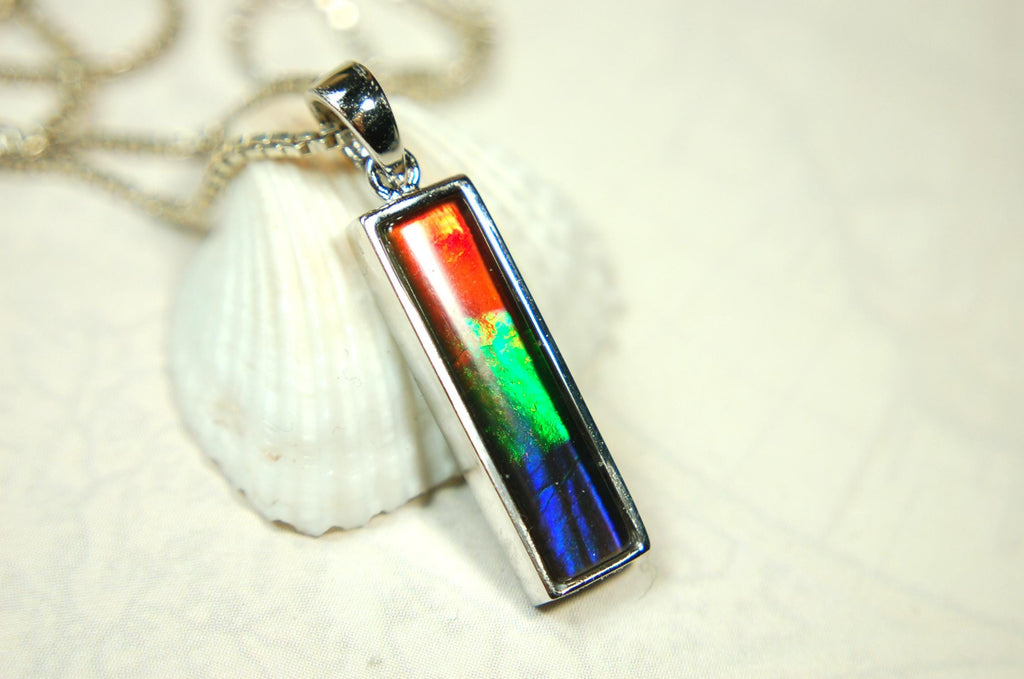 Ammolite.Striking Pendant.A Column Rich Rainbow colors.High quality Ammolite from Alberta Canada.Perfect gift for wife.050815