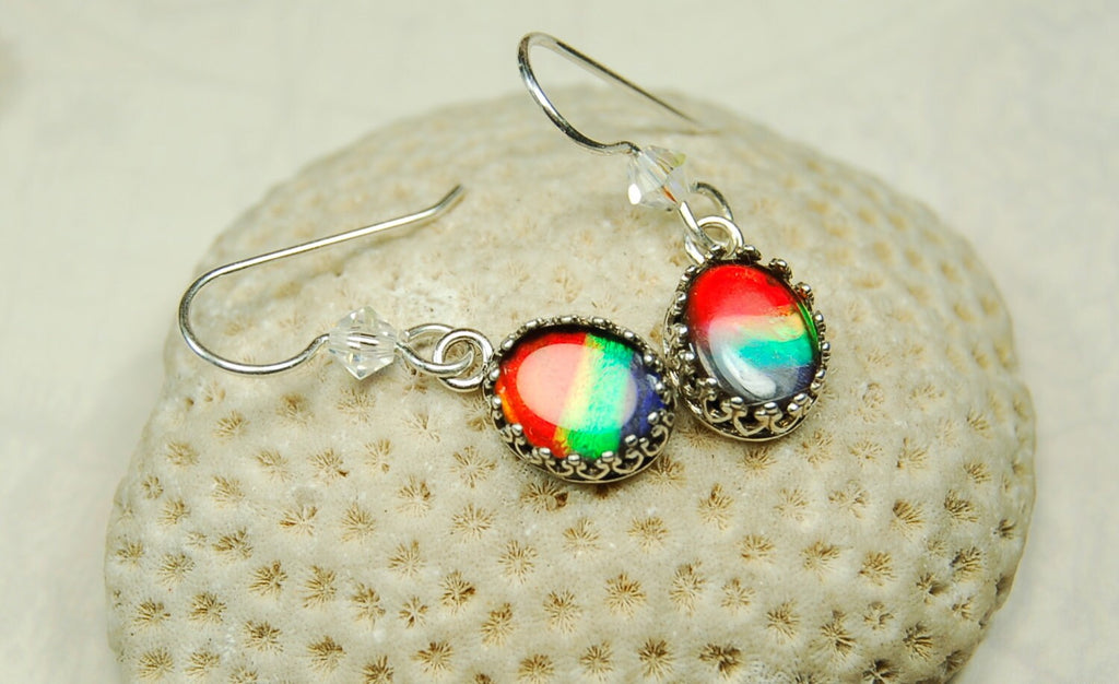 Birthday or Anniversary gift idea for wife. Ammolite Pendant Earring Set.Nicely matched brilliant tricolor gems.#102910
