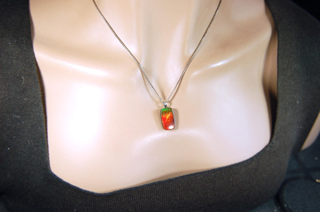 Unisex Ammolite Pendant Necklace.Genuine natural gemstone from Alberta. Perfect Gift idea..091514