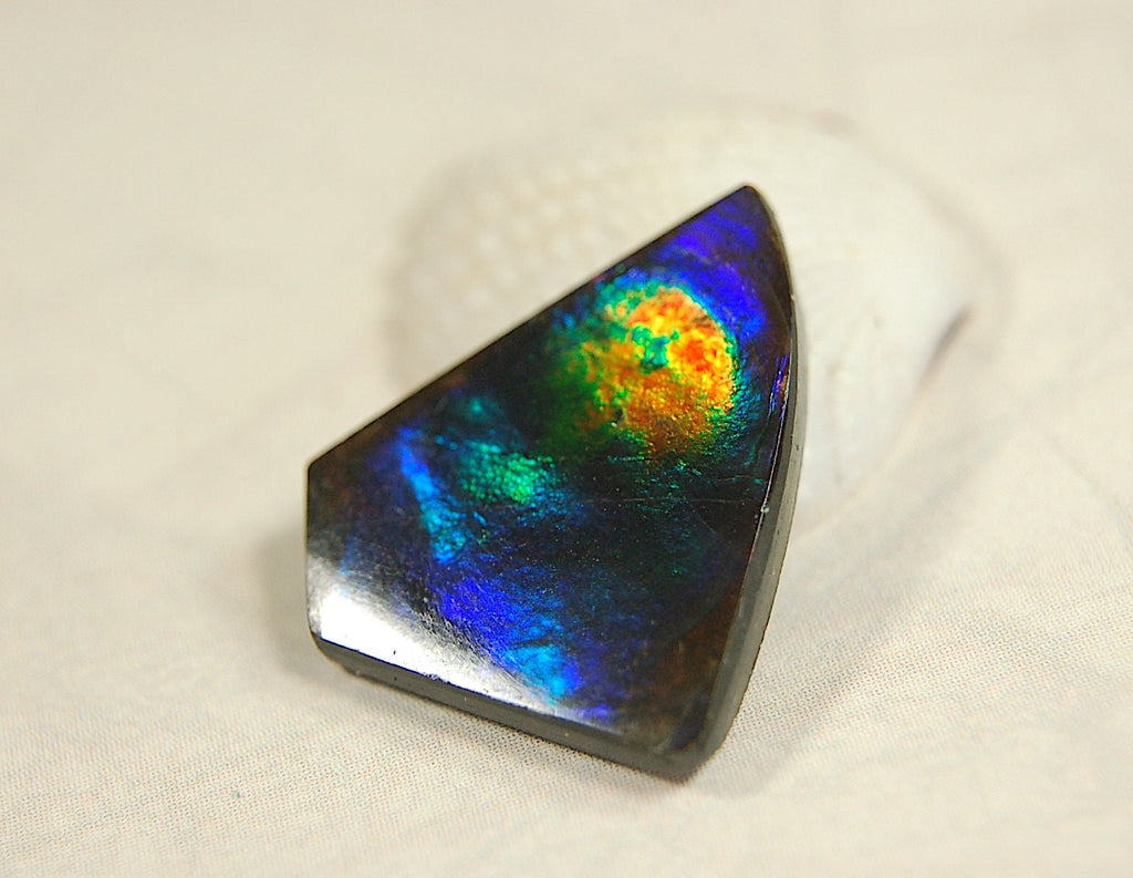 Natural Ammolite Cabochon.Certified Canadian Gem.Rare blues.Will make a valuable one of a kind pendant.A perfect gift.