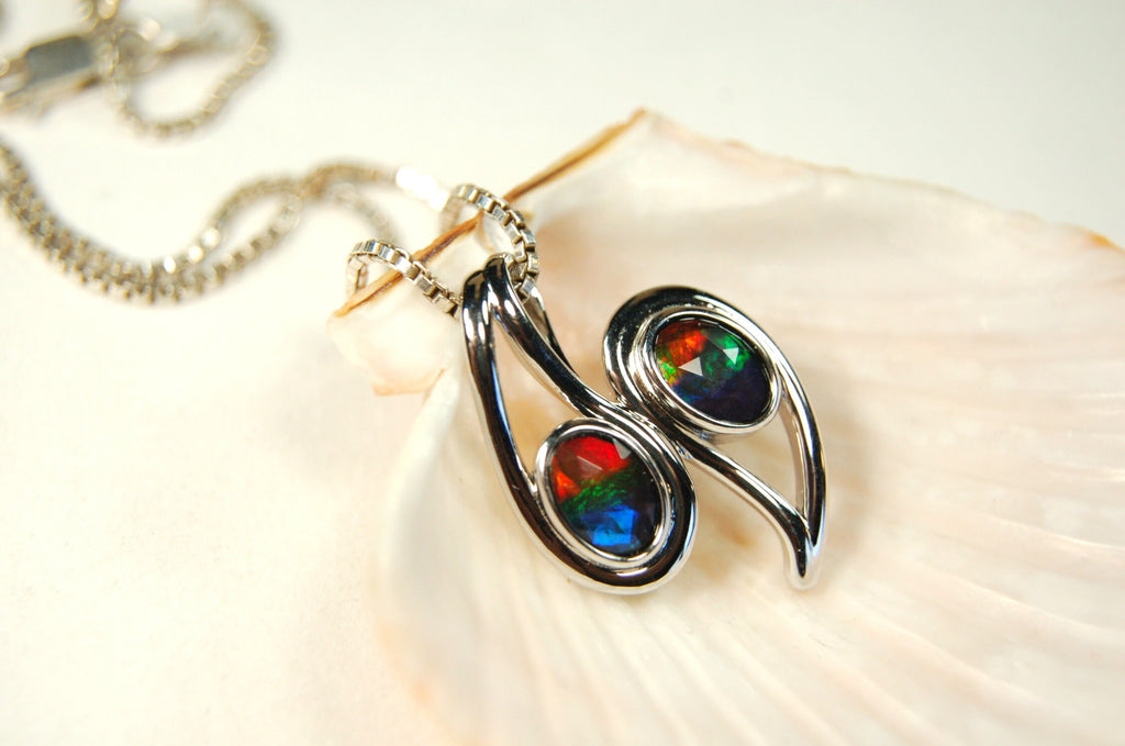 Ammolite pendant.Two bright colorful gems with BIG impact.-- #073112