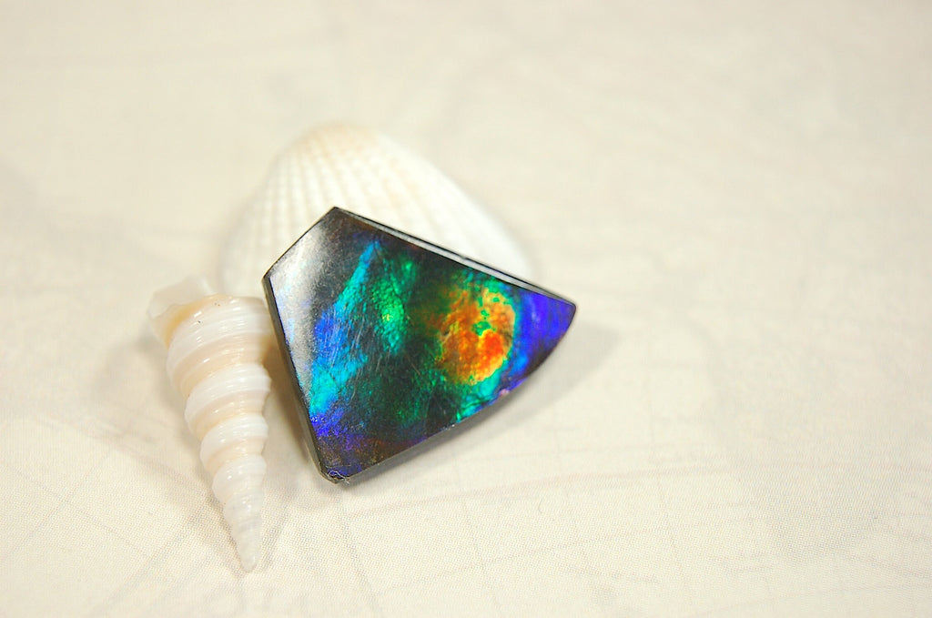 Natural Ammolite Cabochon.Certified Canadian Gem.Rare blues.Will make a valuable one of a kind pendant.A perfect gift.
