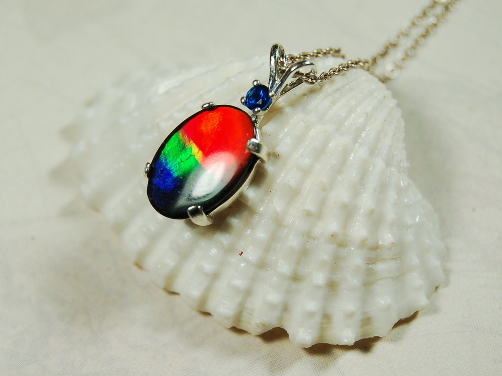 Rainbow Ammolite Pendant.Sensational bright colors.Ammolite jewelry.Ammolite from Canada.One of a kind RARE  gift.#011011