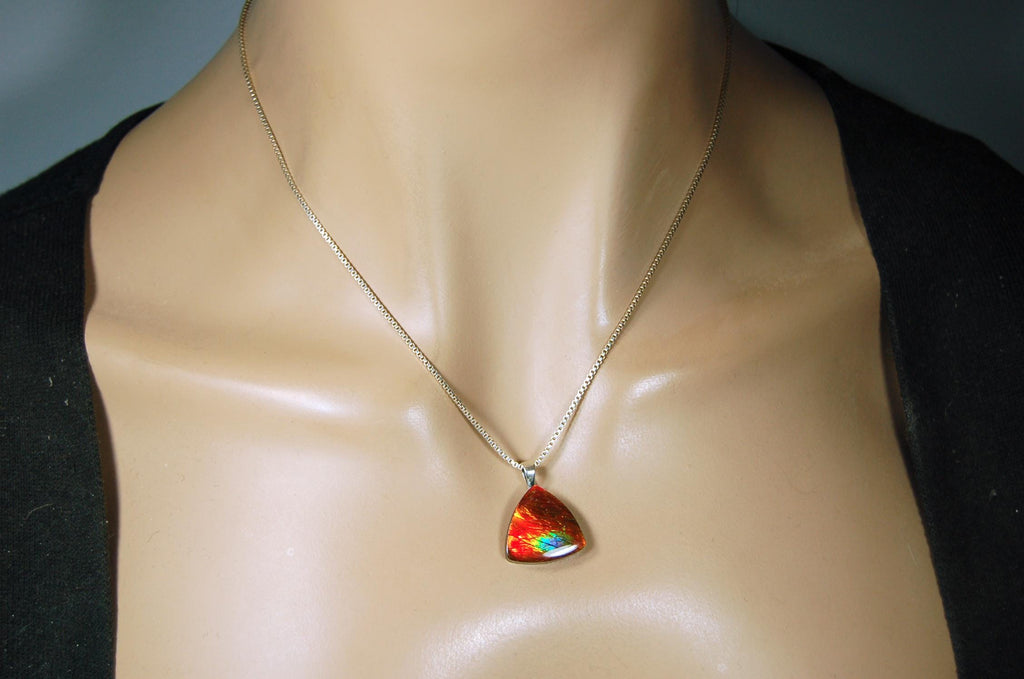 Ammolite Pendant Necklace.Unusual one of a kind color display.061915