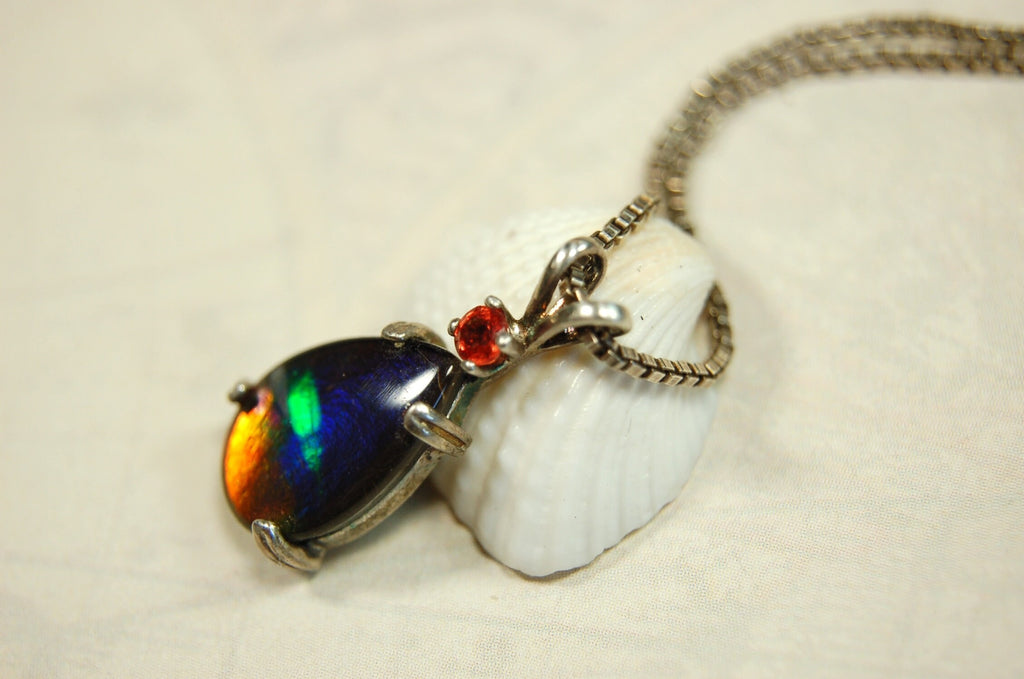 Ammolite Pendant Necklace with Padparascha sapphire.Very colorful rainbow colors.070814