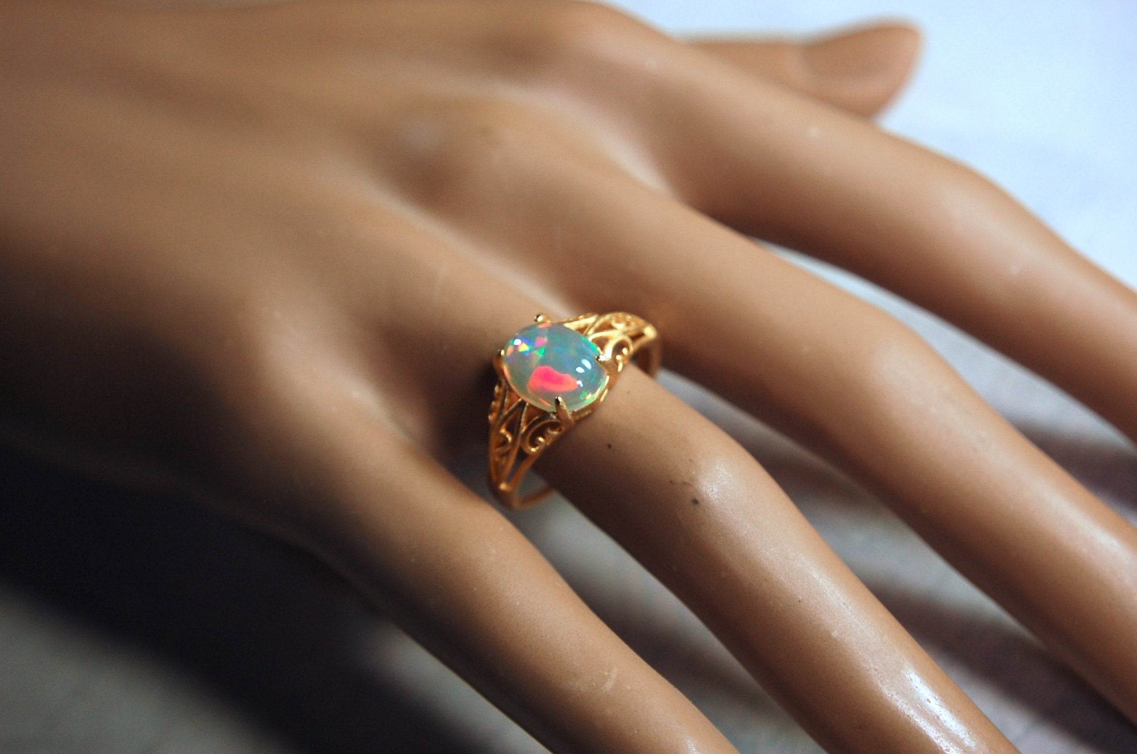 Gorgeous Opal Ring- Bright rolling colors.Absolutely natural gem.Unique Jewelry Gift for Her..