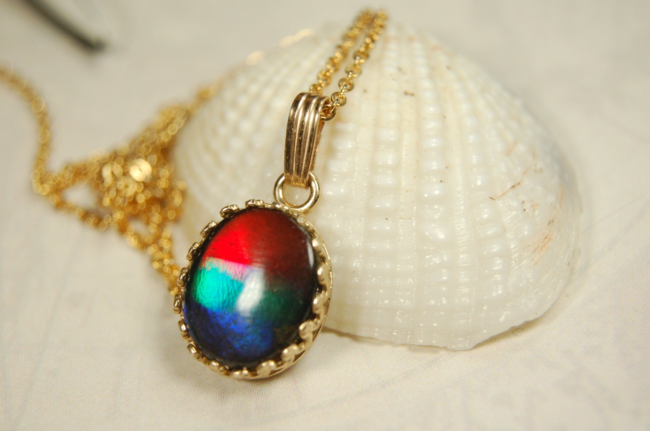 Ammolite Pendant.Solid 14k gold.Brilliant colors. #20113