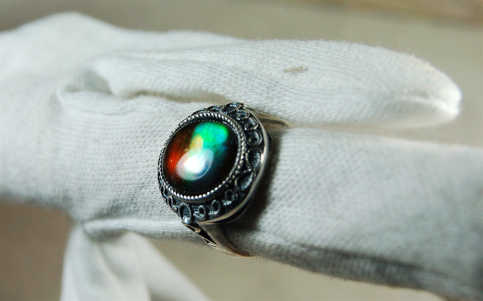 Ammolite Ring.Adjustable fit.Brilliant flashing colors.022219.