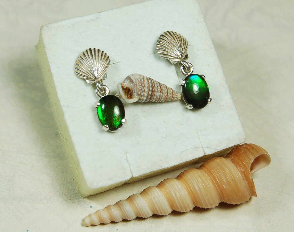 Ammolite Earrings.Brilliant green gems Ammolite jewelry.Details below.