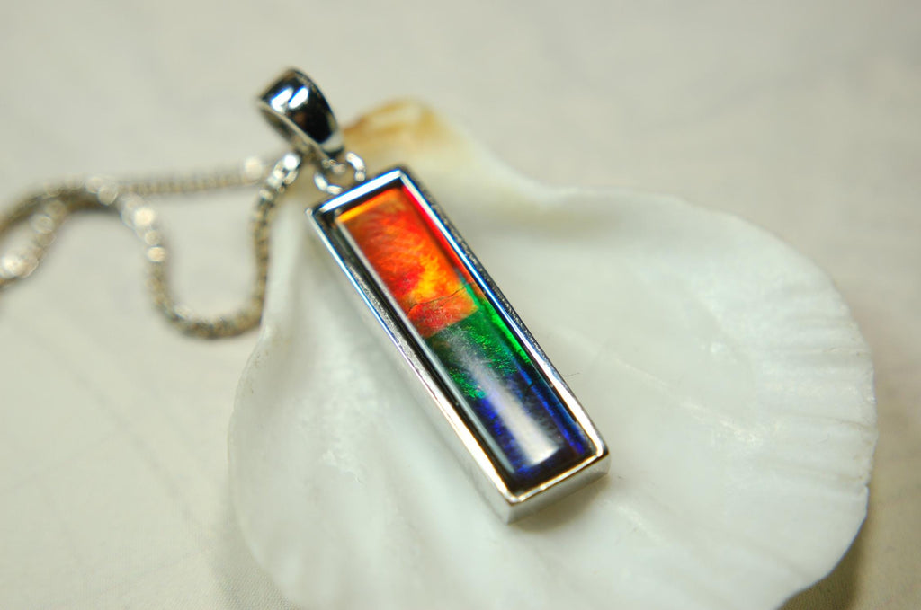 Ammolite.Striking Pendant.A Column Rich Rainbow colors.High quality Ammolite from Alberta Canada.Perfect gift for wife.050815