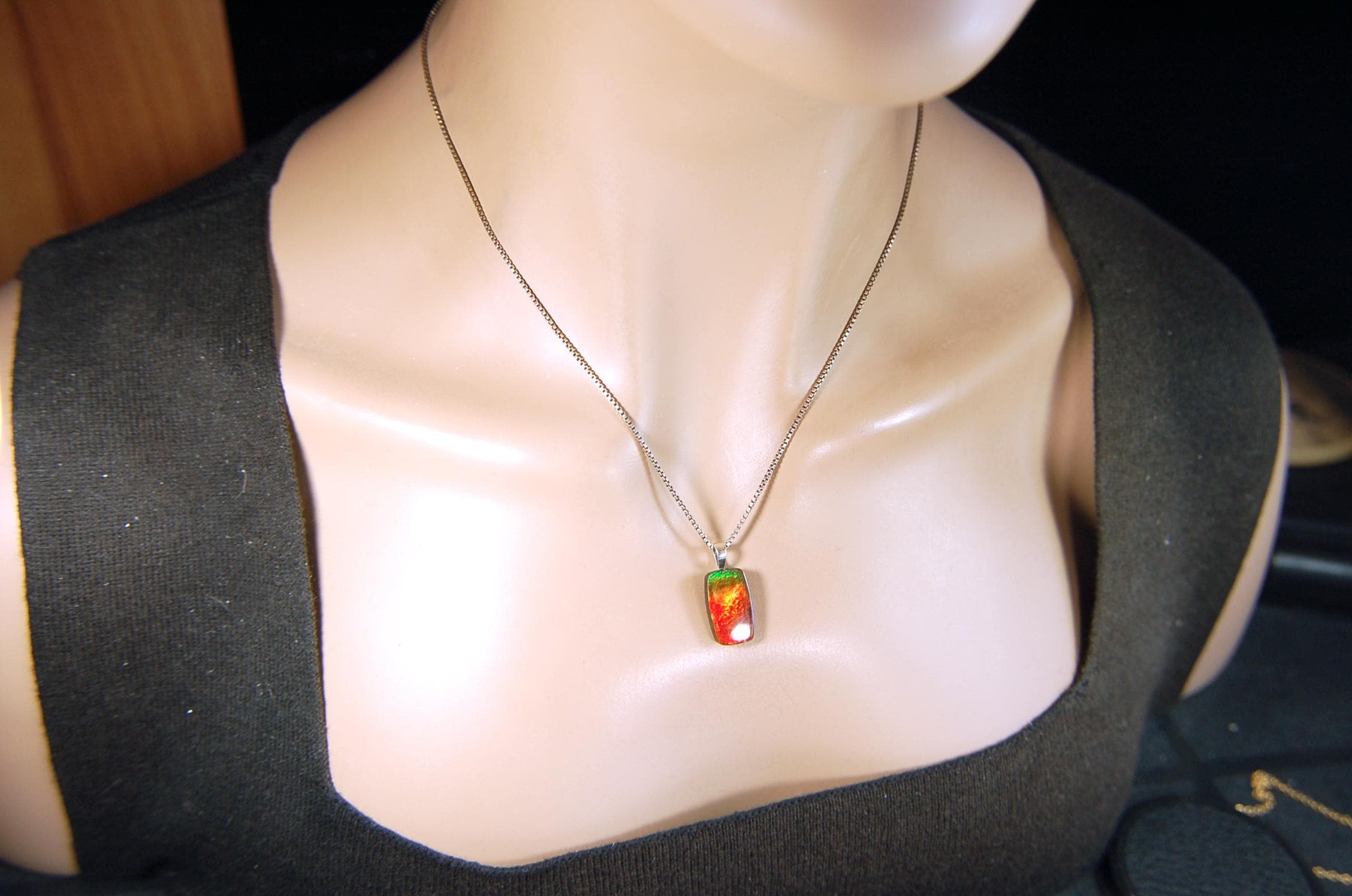 Unisex Ammolite Pendant Necklace.Genuine natural gemstone from Alberta. Perfect Gift idea..091514