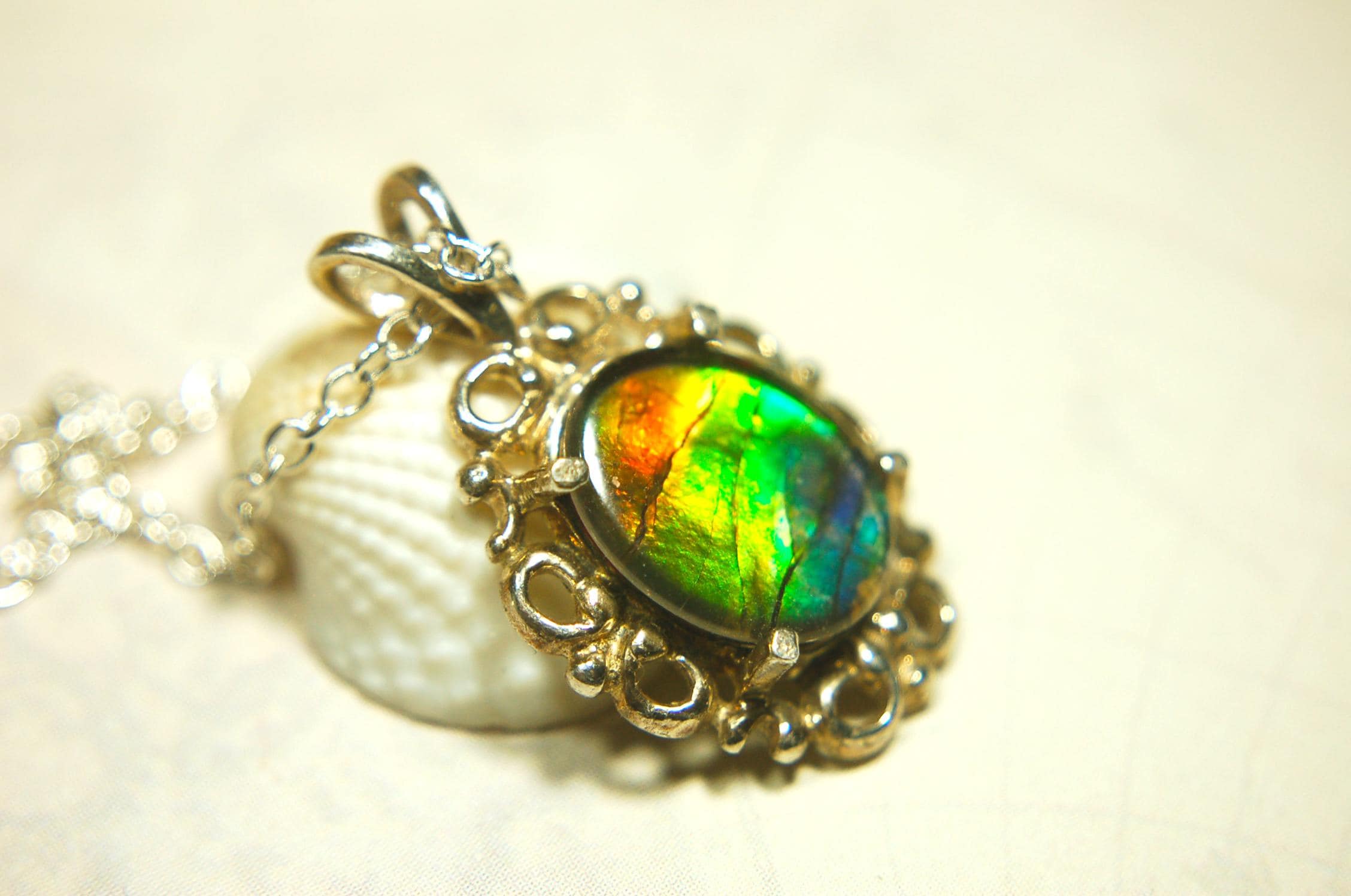 Ammolite Pendant from Alberta Canada.Genuine quality ammolite with warranty.The perfect gift.010926