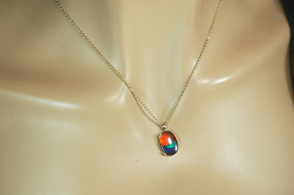 Ammolite Pendant in 14k Gold.Rich rainbow colors.Anniversary gift idea for wife. See details, images and video below.#121311