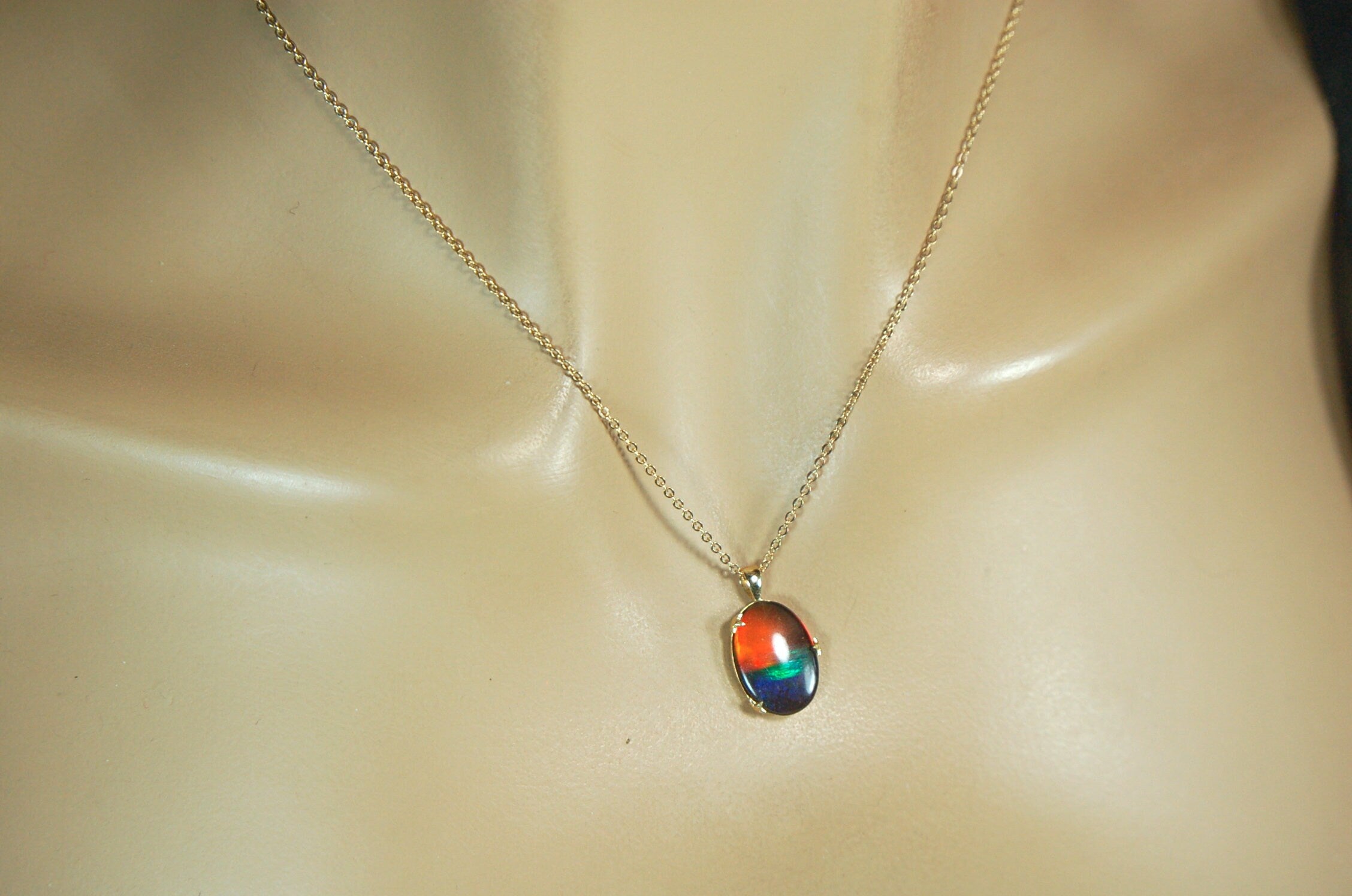Ammolite Pendant in 14k Gold.Rich rainbow colors.Anniversary gift idea for wife. See details, images and video below.#121311