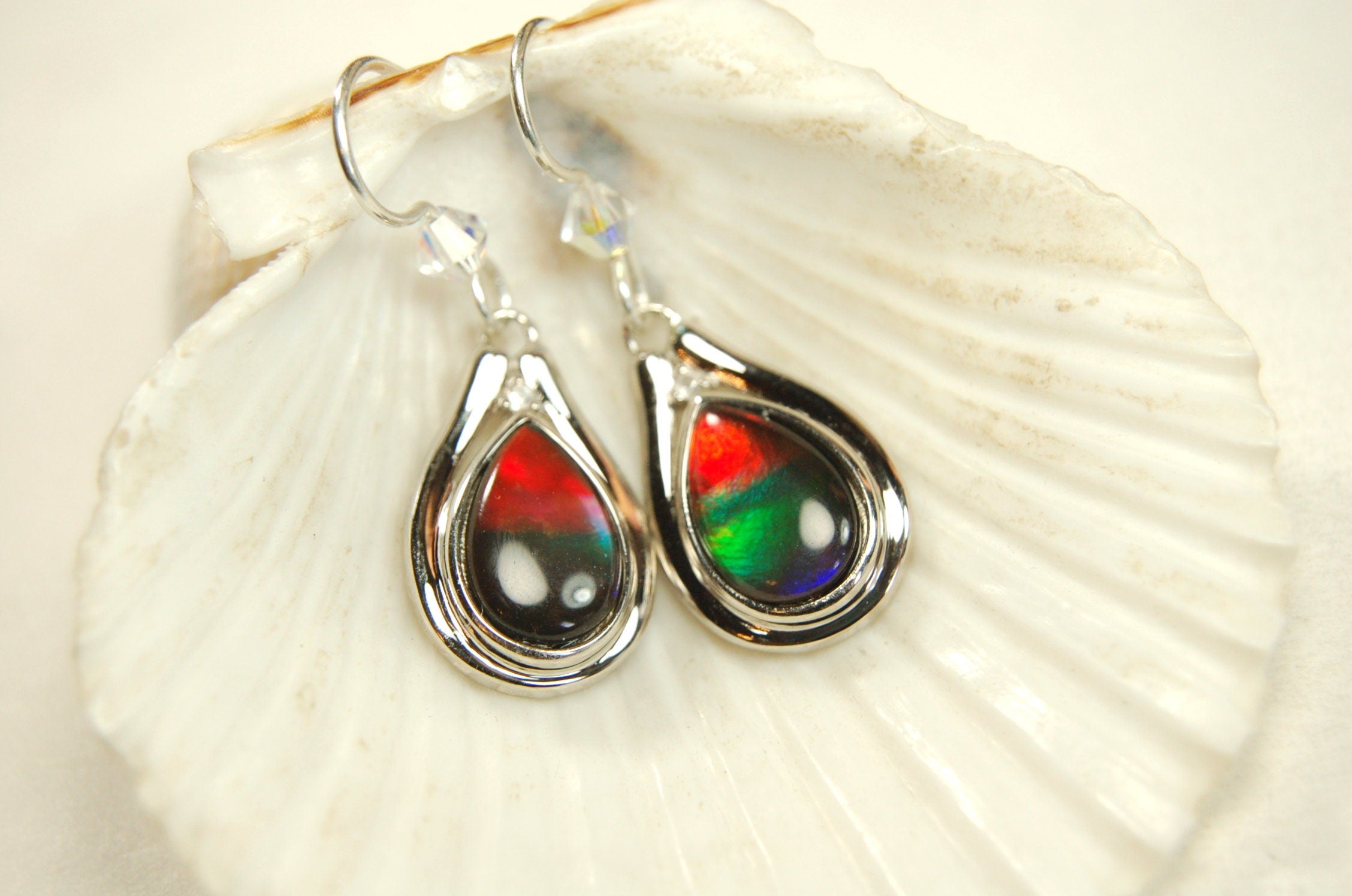 Ammolite Jewelry Earrings Drop Dangles.Brilliant rainbow ammolites with RARE Rich colors.Birthday Gift for Wife?#111133