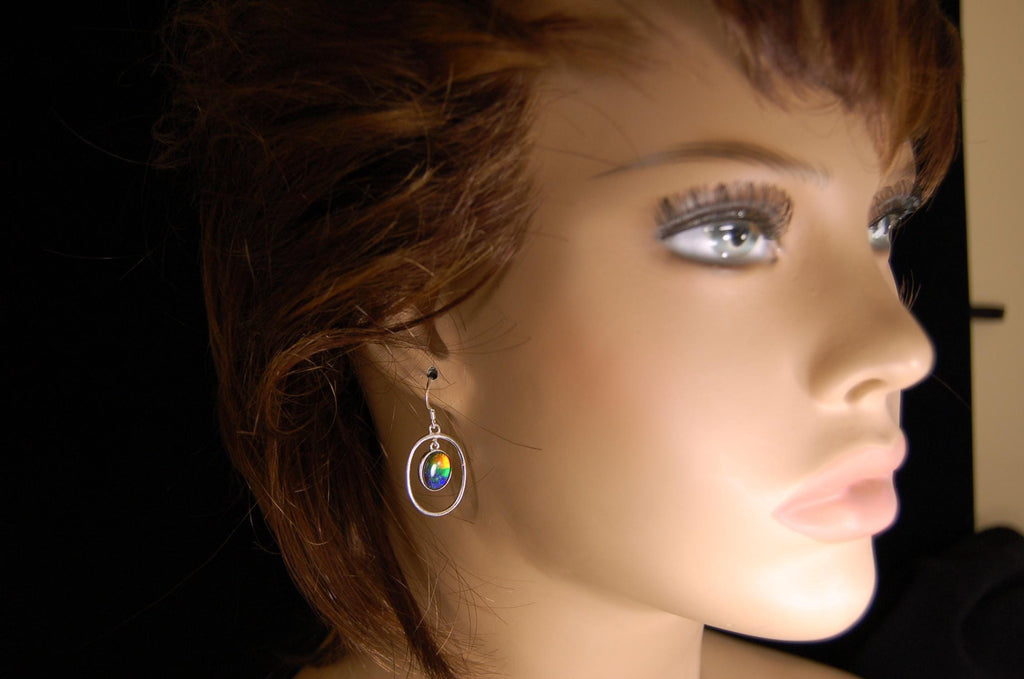 Birthday  day gift for wife of Ammolite Hoop Earrings.Brilliant colors.#131225