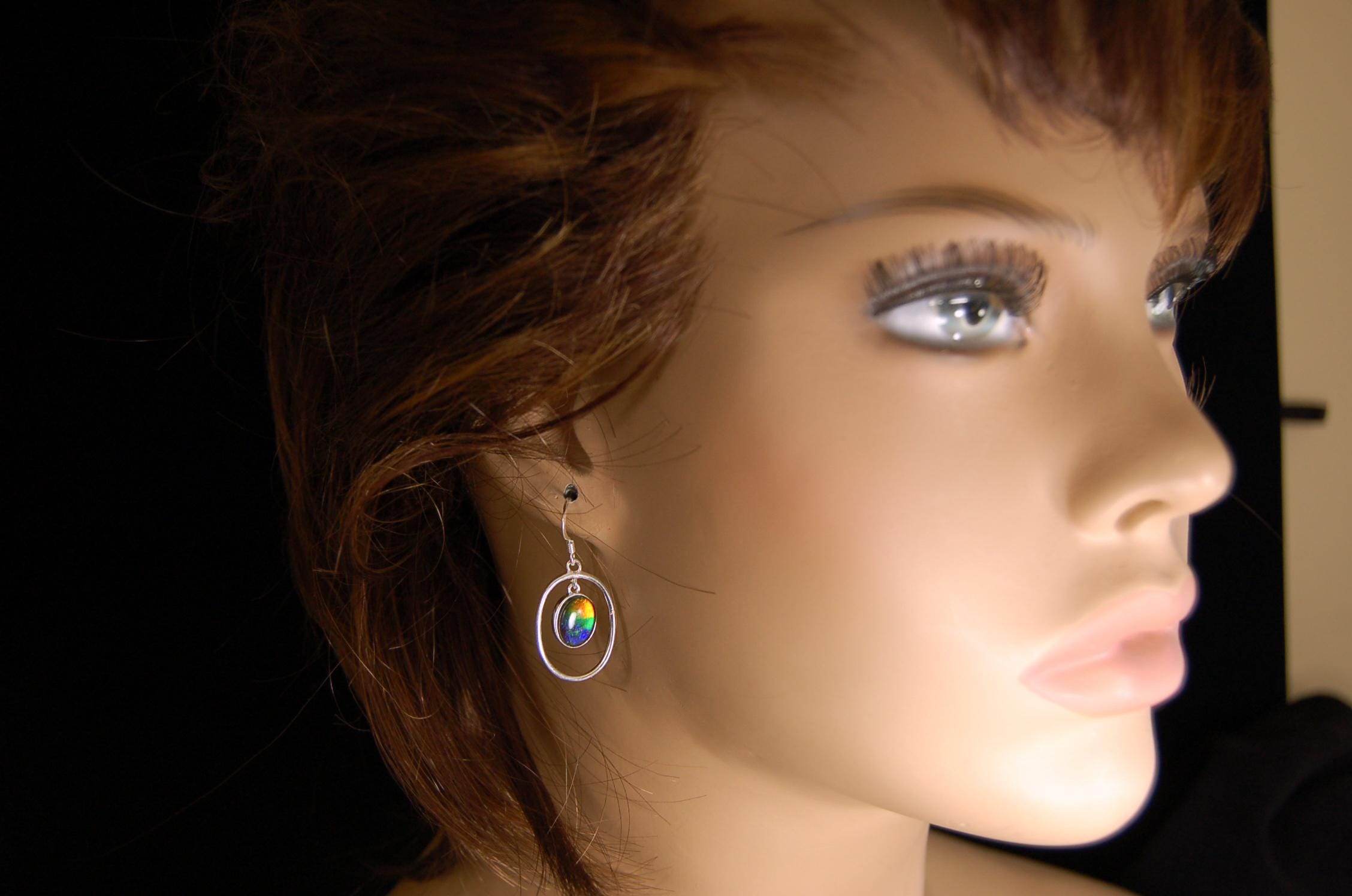 Birthday  day gift for wife of Ammolite Hoop Earrings.Brilliant colors.#131225