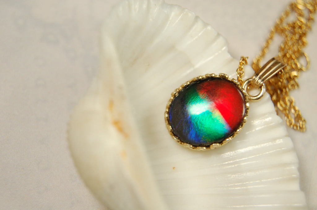 Ammolite Pendant.Solid 14k gold.Brilliant colors. #20113