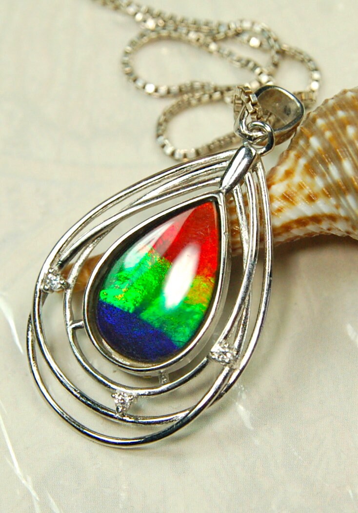 Exquisite Ammolite Pendant Necklace - Elegant Ammolite Jewelry for a Touch of Luxury.One of a Kind Gift for her#060610