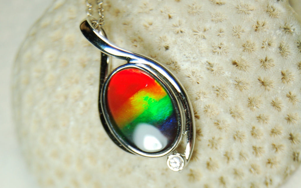 Ammolite Pendant Silver Jewelry.Rare four color gem.Gorgeous colors.Birthday or anniversary gift?.#021610