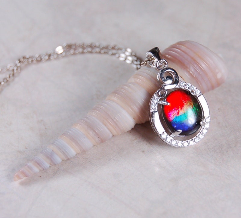 Ammolite Jewelry Pendant with RARE Pink.Stunning color changer.See 160 other quality offerings in silver and gold.Perfect gift.#080518