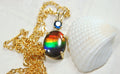 Petite Ammolite Jewelry Pendant in solid 10k Gold with Sapphire.Canadian Ammolite The Perfect Birthday Gift for Wife.032614